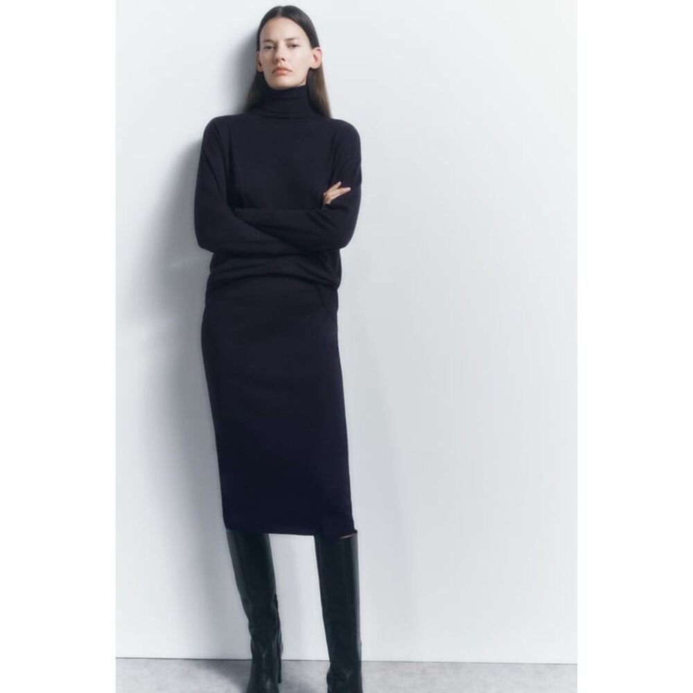 Navy Blue Zara Turtleneck Long Sleeve Knit Pullover Sweater (NWT)